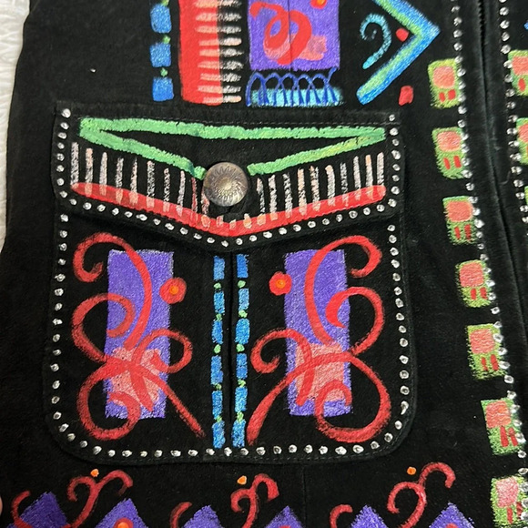 Vintage Handpainted Leather Vest Sz S - Picture 9 of 10